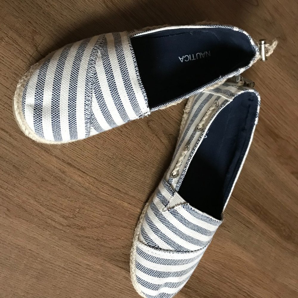 Nautica Blue and White Striped Espadrilles